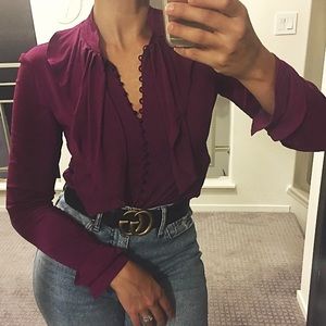 ZAC POSEN | plum purple long sleeve ruffle top